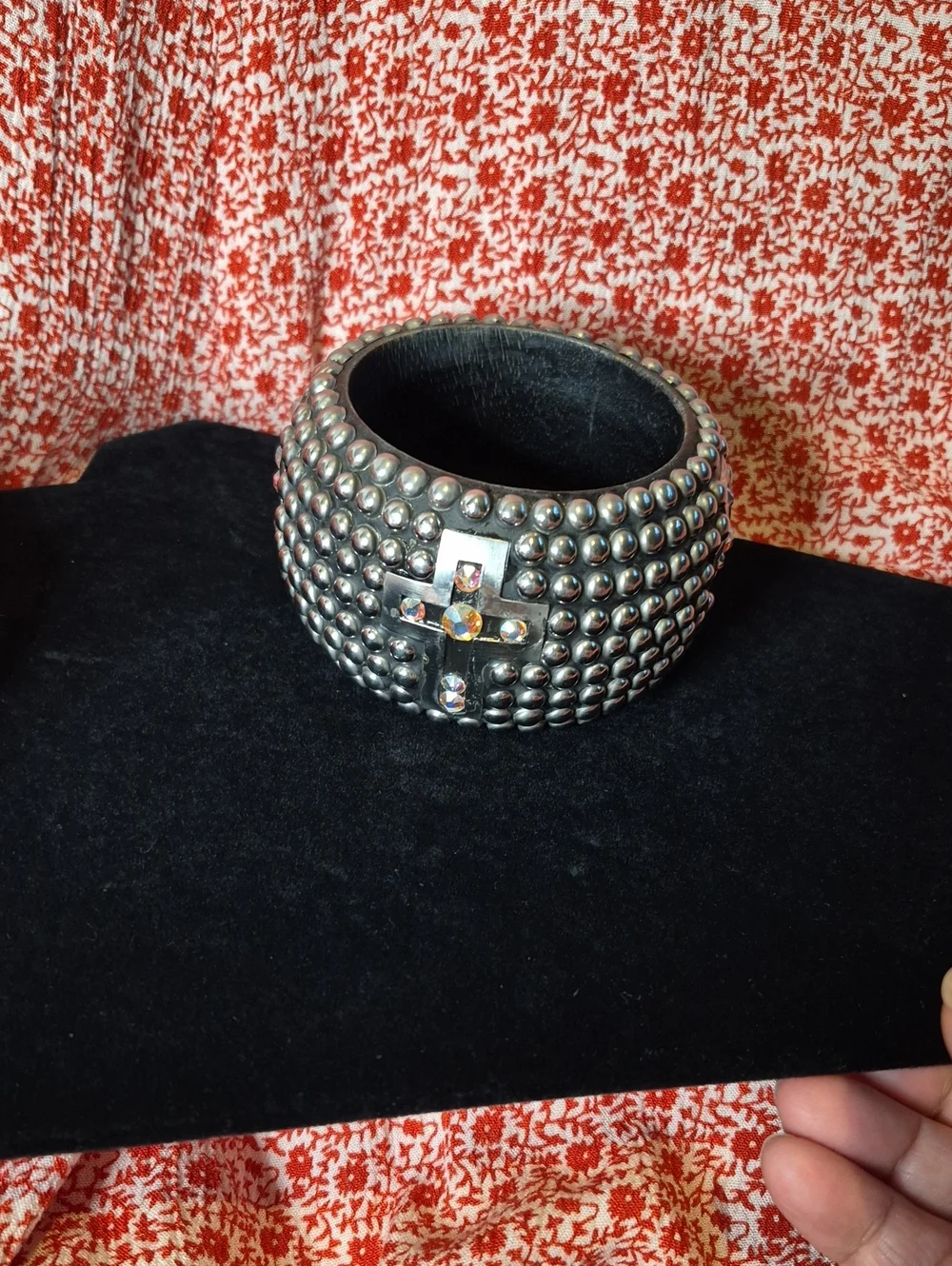 Silver-Tone Studded Cross Bangle Bracelet - Women's Jewelry